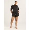thumbnail image 2 of Joyspun Women's French Terry Short Sleeve Top and Shorts Set, 2-Piece, Sizes XS-3X, 2 of 6