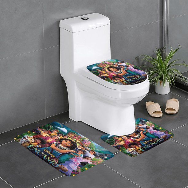 Encanto Juego de 3 alfombras de baño de coral fleece: tapete de baño + alfombra de inodoro en forma de U + funda de tapa de inodoro en forma de O