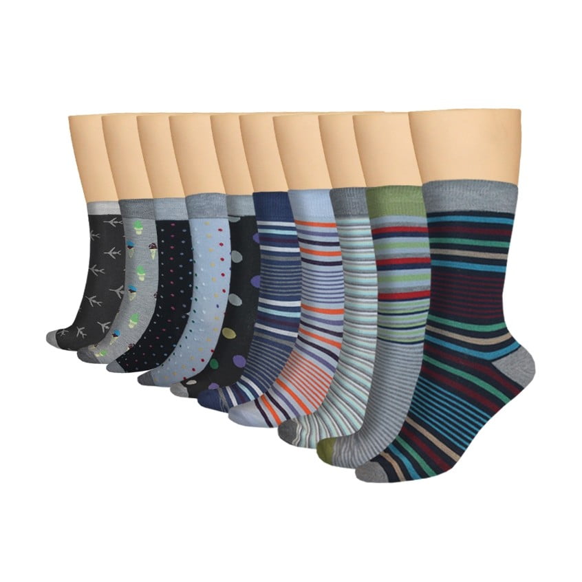3KB Men's Dress Socks (10 Pairs Per Pack) Variety of Patterns and