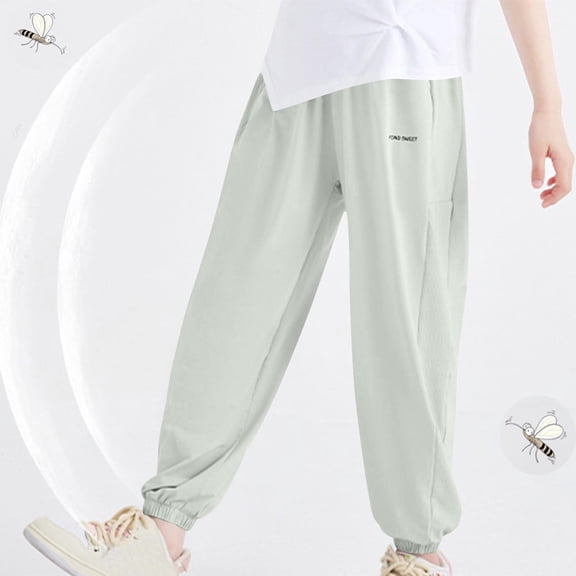 Crunowin Boys Sport Pants UV Protection Solid Color Lightweight Cuffed Bottom Mosquito Repellent Casual Outdoor Pants Green Size 3T