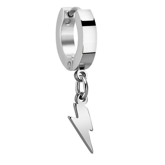 iJewelry2 Silver-tone Stainless Steel Dangle Lightning Bolt Larger Huggie Hoop Earring