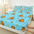 thumbnail image 3 of Manfei Cute Kapibara Twin Sheet Sets,Cartoon Animal Twin Fitted Sheet,Brown Blue Flat Sheet For Girls Boys,Ultra Soft Home Decor,3-Piece, 3 of 7