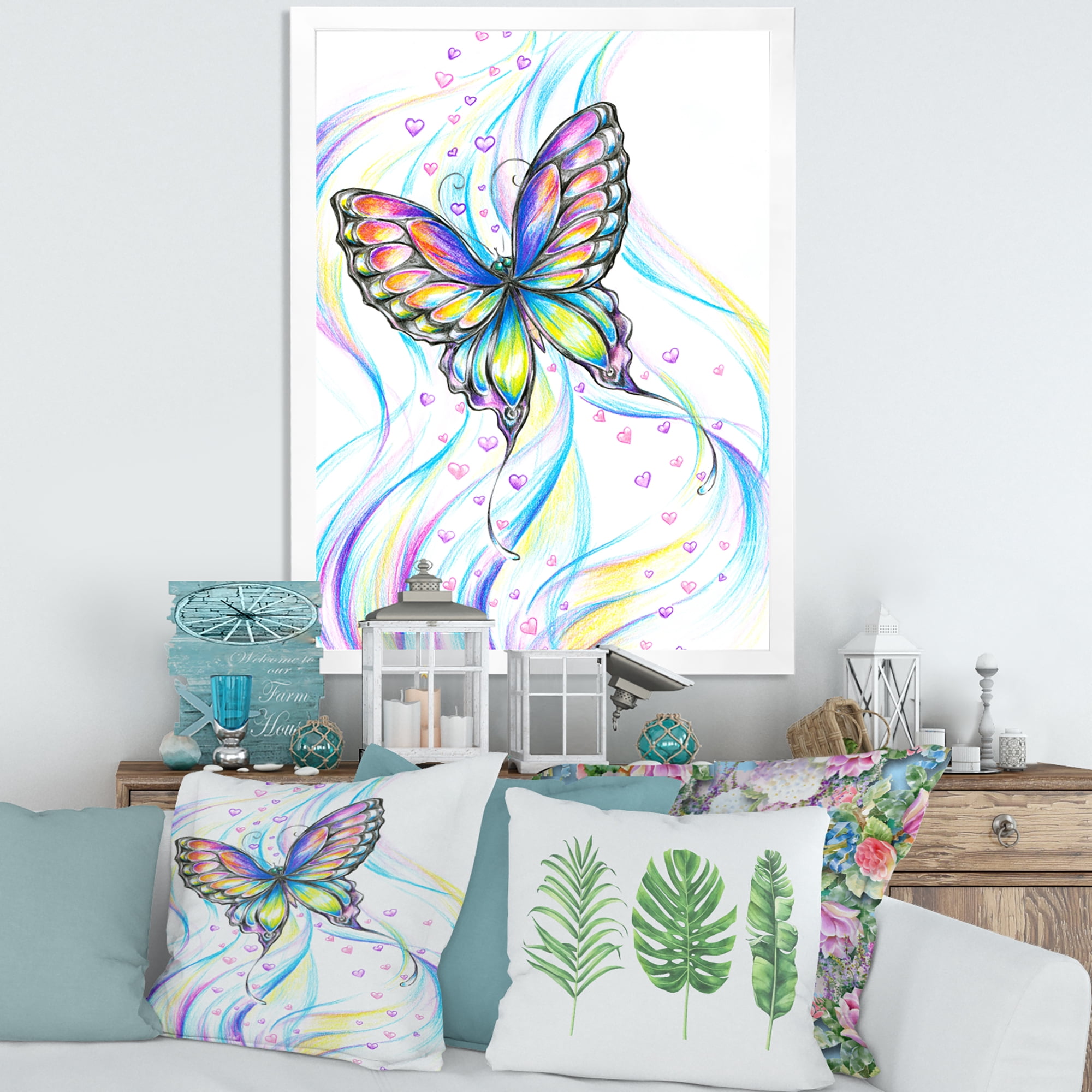 Designart 'Iridiscent Colorful Butterfly' Traditional Framed Art Print