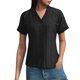 thumbnail image 1 of Camisa de punto jacquard holgada con cuello en V para mujer: manga corta, detalle de cordones, informal de verano, fácil de cuidar, 1 of 7