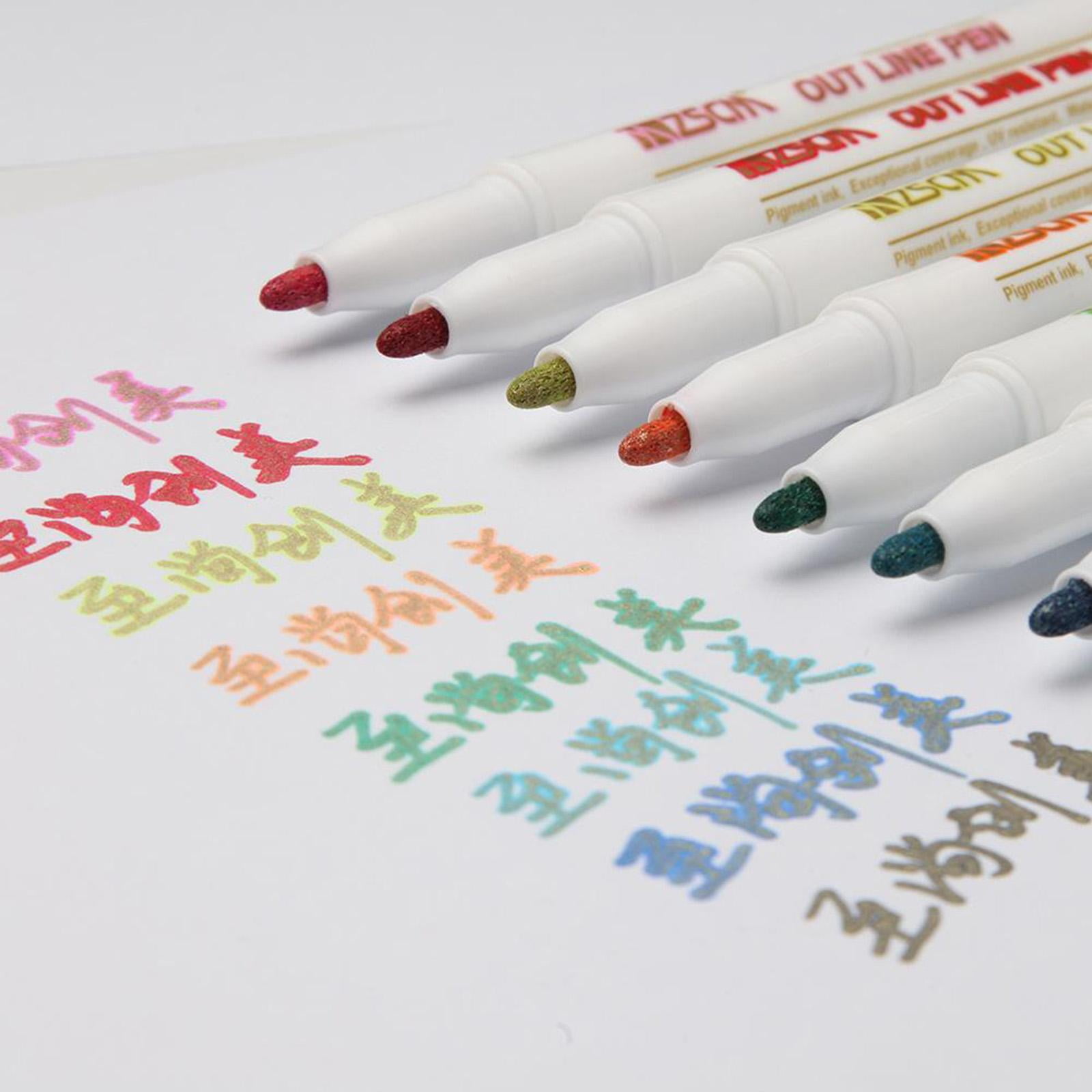 Axioma 2 Sets 8 Colors Self-outline Metallic Markers Dual Line Journal Writing Pen