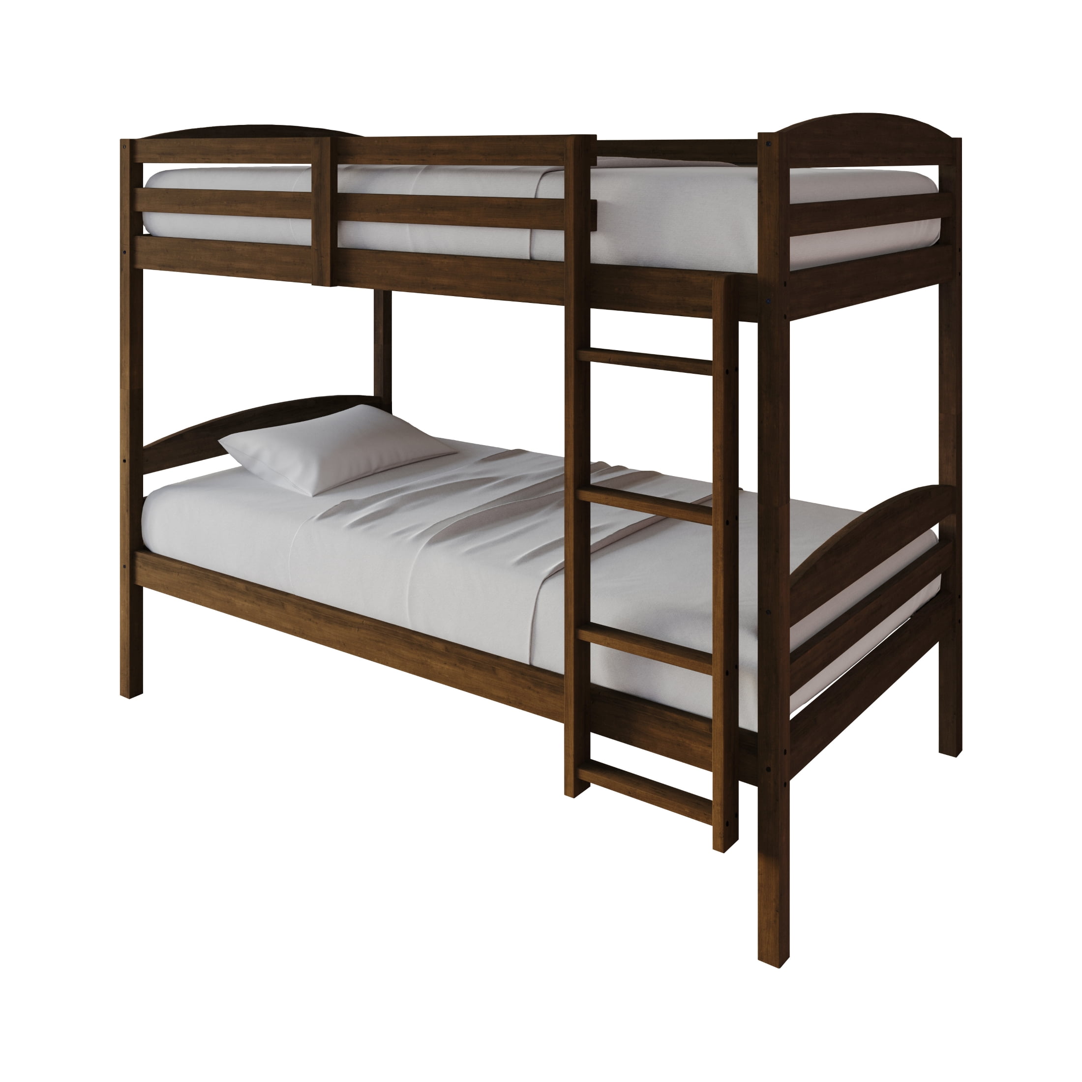 Castle Place Contemporary Twin over Twin Wooden Convertible Bunk Bed, Walnut