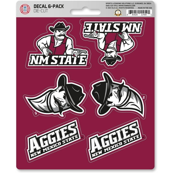 New Mexico State University Aggies 6-Piece Decal Sticker Set, 5x6 Inch Sheet, Gift for football fans for any hard surfaces around home, automotive, personal items
