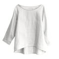 thumbnail image 5 of EchfiProm Womens Casual Tops White Crew Neck Shirts Cotton Linen Loose Blouse Long Sleeve for Women Solid, 5 of 8