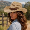 thumbnail image 2 of OOOUM Breathable Cowboy Hat For Men Women Woven Band Metal Charms Sun Hat Festival Outdoor Vacation Cowgirl Hat Beige, 2 of 4