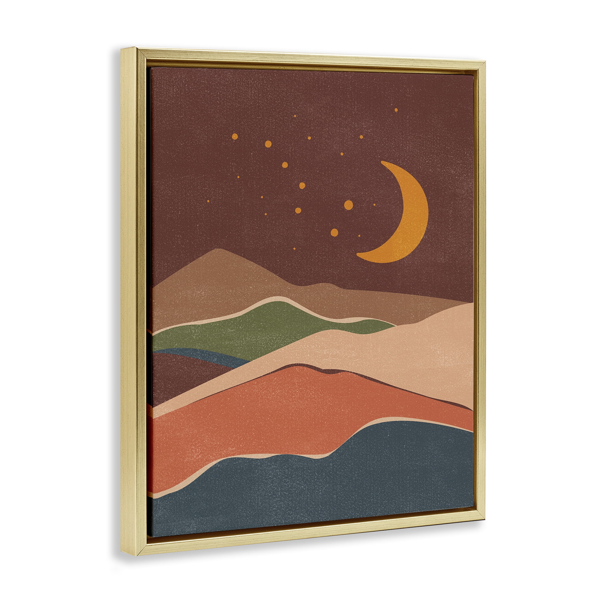 Stupell Industries Earthtone Desert Moon Landscape & Nature Painting Gold Floater Framed Canvas Art Print Wall Art, 17 x 21