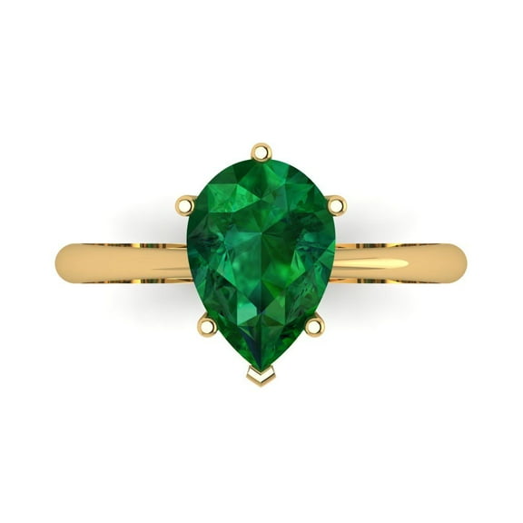 Clara Pucci 14K Yellow Gold Solid Gold Emerald Solitaire Anniversary Ring for Women - 2 cttw Pear Cut