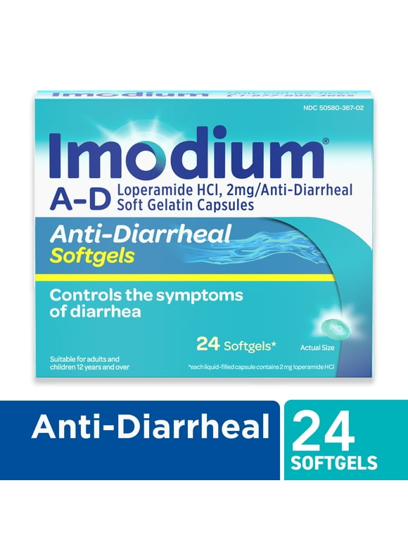 Imodium A-D Anti-Diarrheal Softgels, Loperamide Hydrochloride, 24 ct.