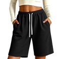 thumbnail image 2 of Kinrui Womens Long Shorts Waffle Knit Elastic Waist Drawstring Knee Lenght Pants with Pocket Black 2XL, 2 of 6