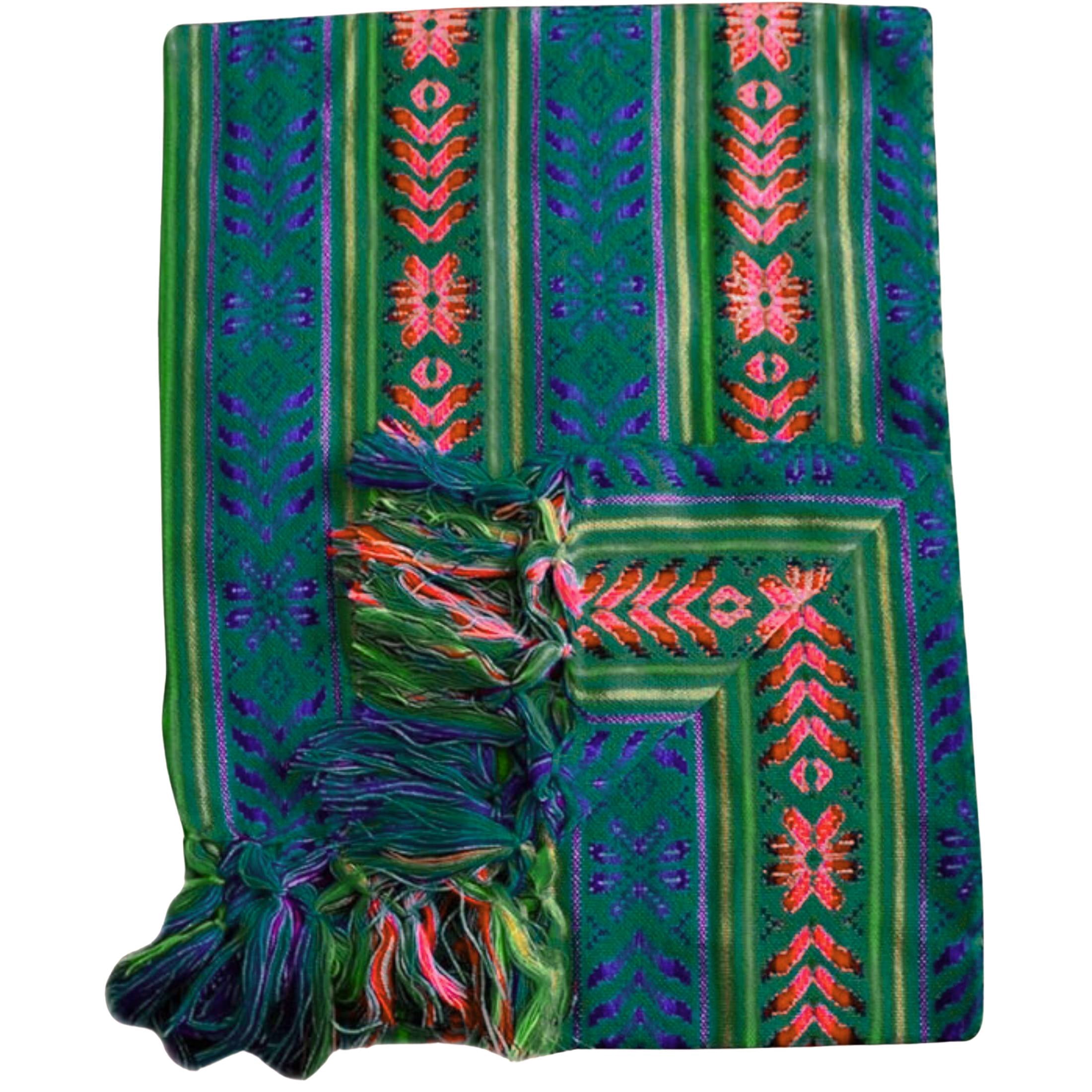 Del Mex Mexican Rebozo Table Runner, Soft Woven Fiesta Wedding Party Decor, 74" x 14" (Green)