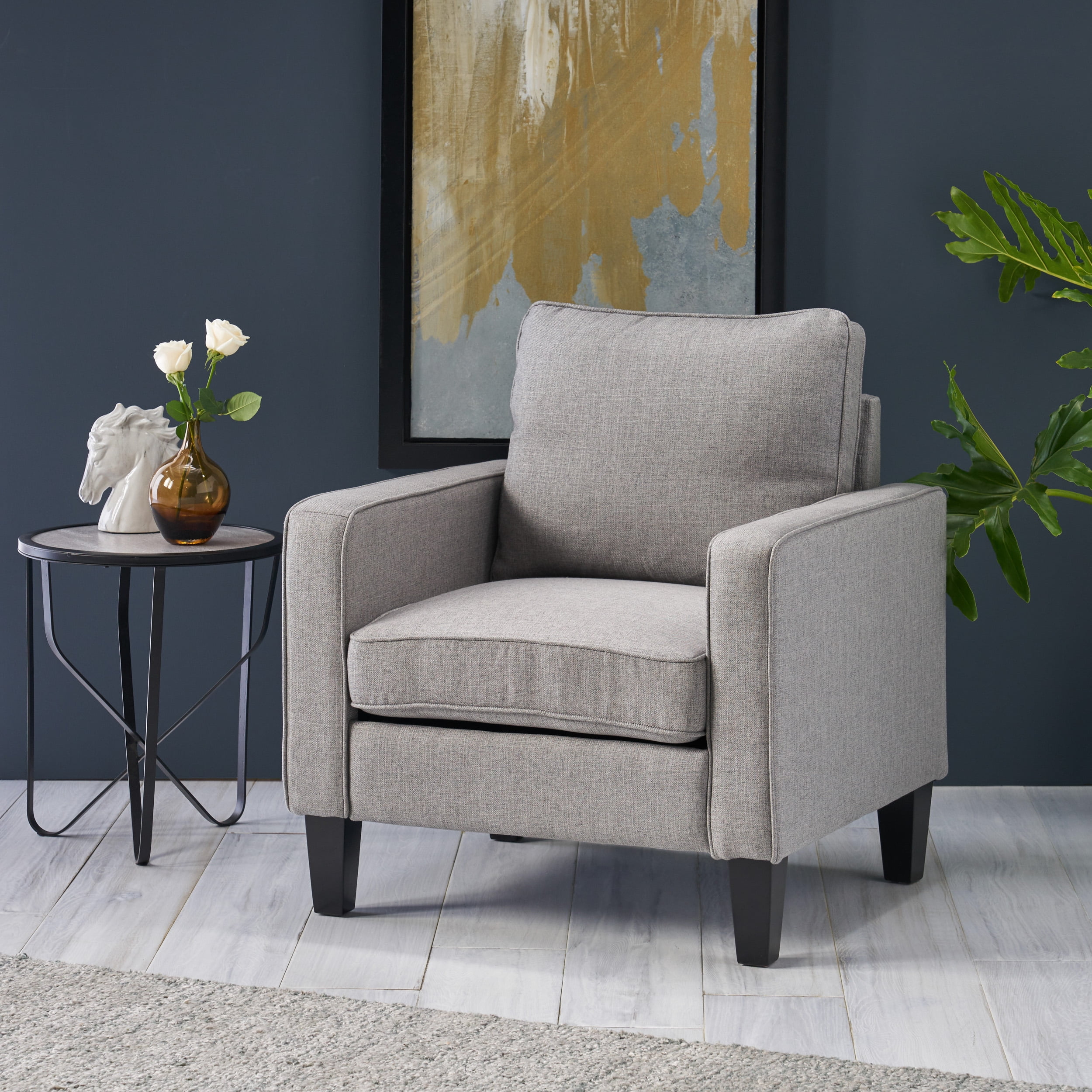 Noble House Kinslee Contemporary Fabric Club Chair, Gray