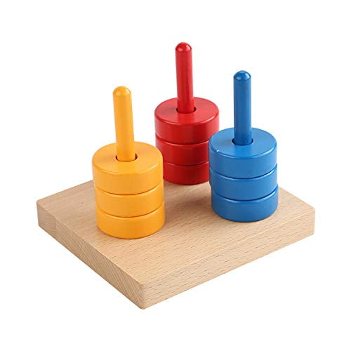Montessori Sorting Stacking Toy Colored Discs on 3 Dowels Wooden Toddler Toy
