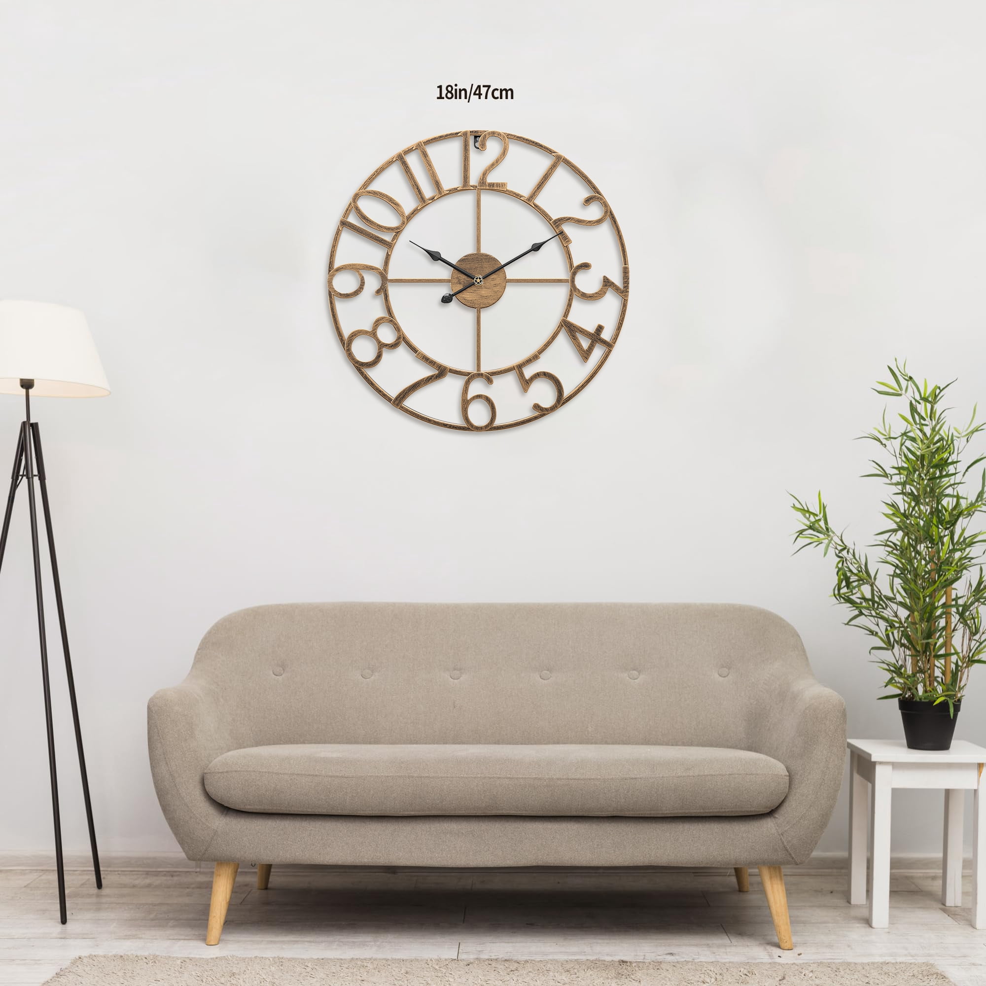 Arsvita Wall Clock, 16" Silent Non-Ticking, Battery Operated, Oversized, Decorative Retro Gold Metal Clock for Living Room,Farmhouse, Dinner Room,Indoor, Outdoor Decor(40cm, Gold Arabic Number)