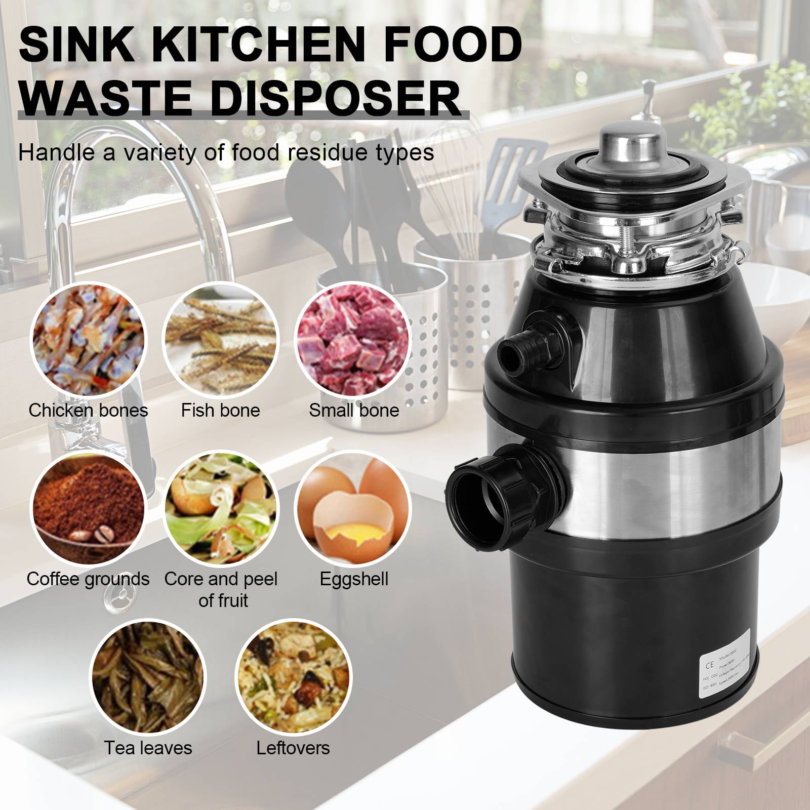 Garbage Disposal 3/4 HP 2800 RPM Under Sink Kitchen Food Waste