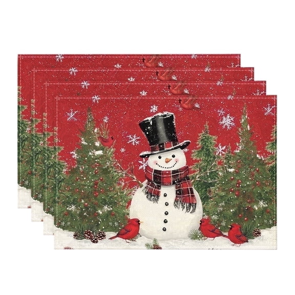 Smile Xmas Snowman Winter Christmas Placemats Set of 4, 12 x 18 Inch, Red