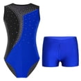 thumbnail image 3 of Niños Niñas brillantes diamantes de imitación Ballet Biketard traje de baile gimnasia Ballet Jersey camiseta sin mangas leotardo mono con pantalones cortos conjunto, 3 of 5