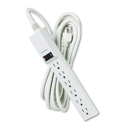 - Fellowes Six-Outlet Power Strip, 120V, 15ft Cord, 10 7/8 x 1 7/8 x 1 5/8, Platinum