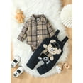 thumbnail image 3 of Mikrdoo 3 Months Newborn Baby Boys Clothes 6 Monthe Boys Plaid Long Sleeve Lapel Collar Romper & Bear Embroidery Suspender Pants Set 2Pcs Cute Outfits,As Gift, 3 of 9
