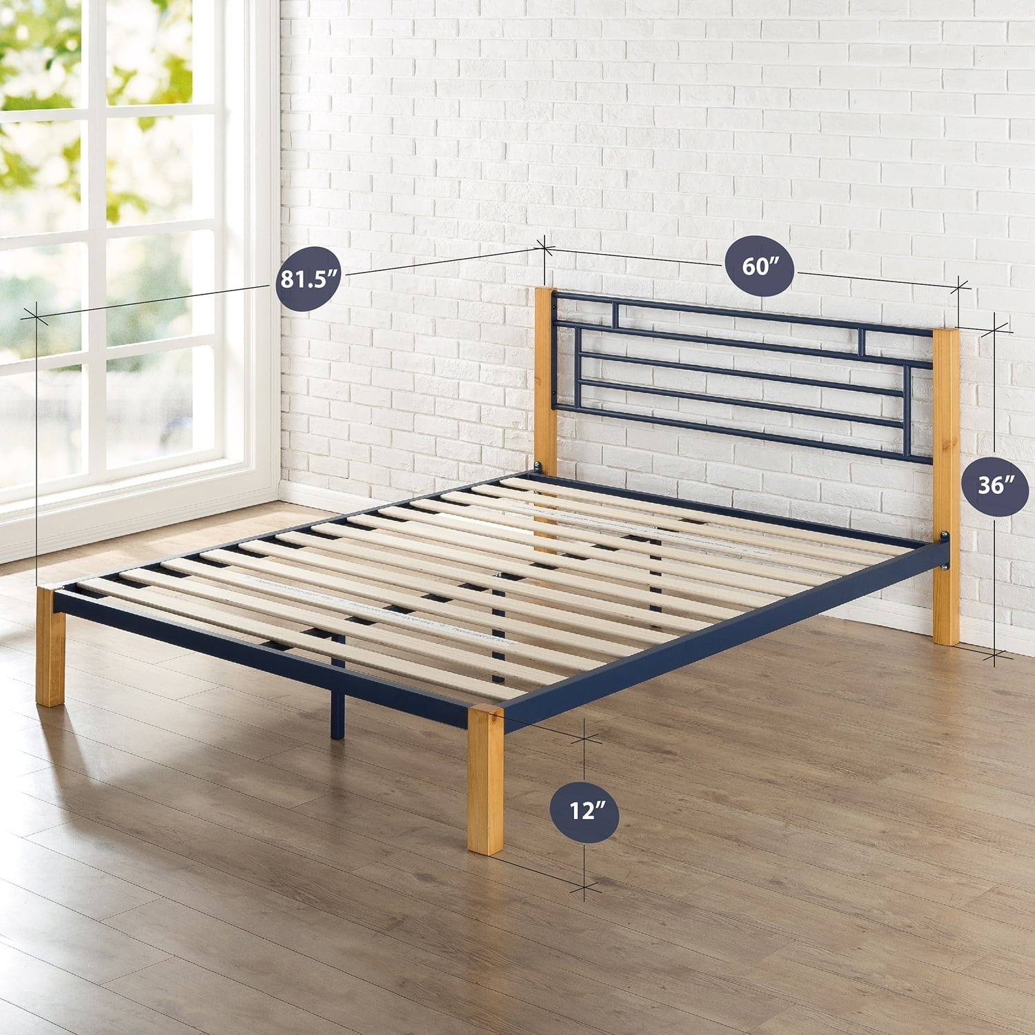 Blue Metal And Wood Platform Bed, Priage Bed Frame