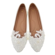 NUOLUX Shoes Wedding Flats Bridal Lace Ballet Bride Pumps Satin Toe Closed Comfortable Silk The