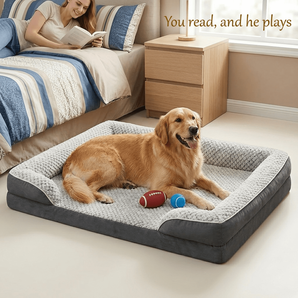 BlissHaven Orthopedic Dog Sofa Bed for Large Dogs with Removable Washable Cover, Waterproof, Non-Slip Bottom, 42" x 30", Gray