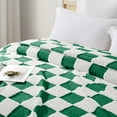 thumbnail image 5 of Exclusivo Mezcla Fleece Blanket Queen, Cozy Lightweight Fuzzy Checkered Blanket for Bed, Suitable for All Season, Green, 90"x90", 5 of 9