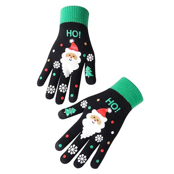 Ticikt Women Christmas Printed Knit Gloves, Touch‑Screen Compatible Warm Winter Knitted Gloves for Holiday Daily Wear