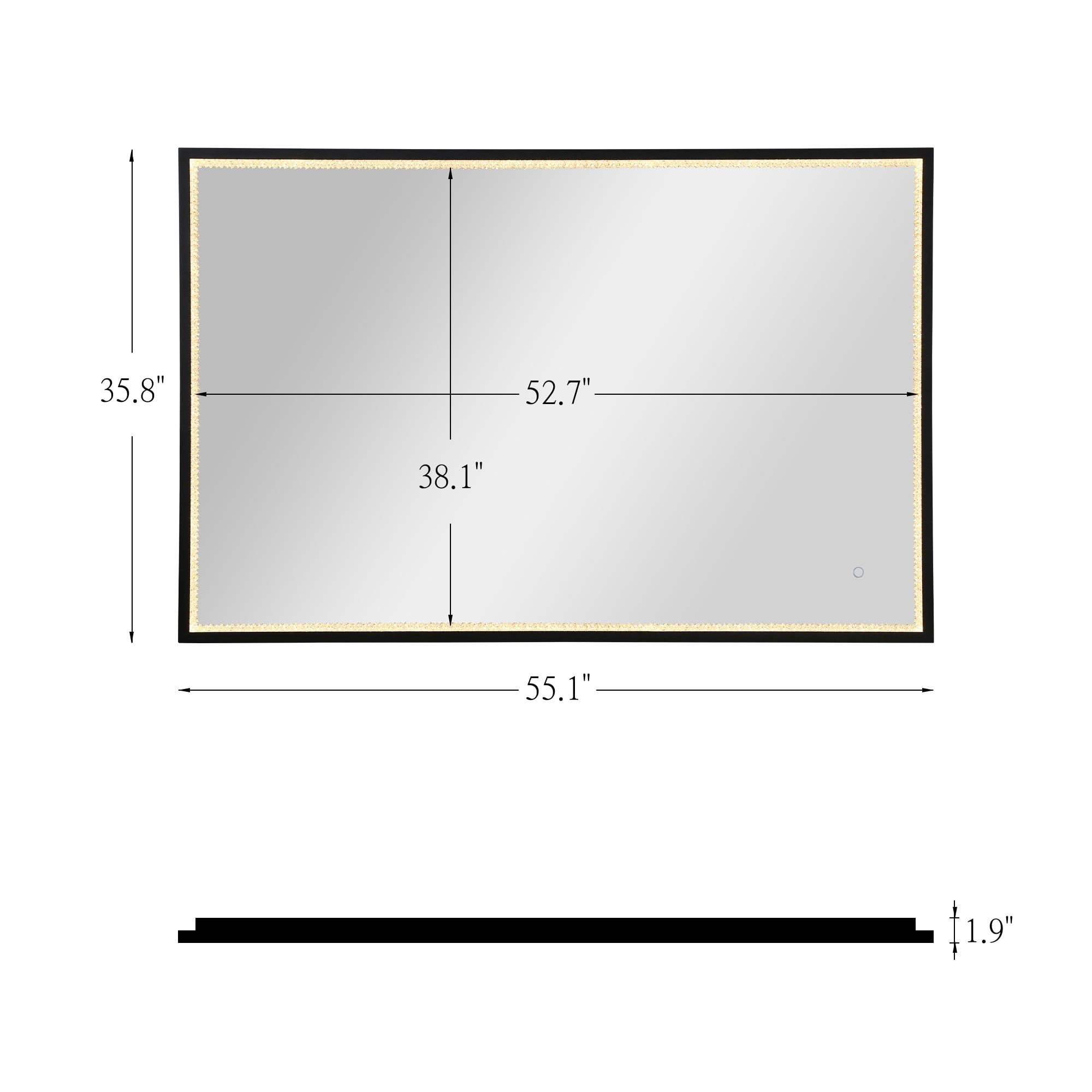 35.8-in W x 55.1-in H Rectangle Matte Black and Matte Gold Framed Full Length Lighted Vanity Mirror