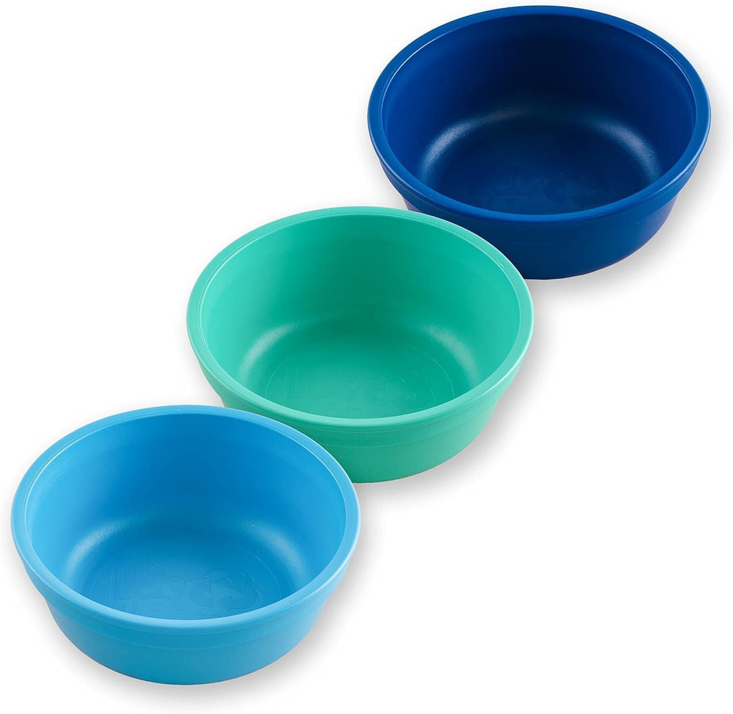 Re Play Made in USA 12 Oz. Reusable Plastic Bowls, Pack of 3 Without Lid - Dishwasher and Microwave Safe Bowls for Snacks and Everyday Dining - Toddler Bowl Set 5.75" x 5.75" x 2", True Blue