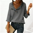 thumbnail image 2 of Rutainlusire Women's Fashion V-Neck 3/4 Sleeve Ruffle Knit Sweater Women V-Neck Long Sleeve Button-Accented Ruffle-Trimmed Casual Pullover Knitted Sweater Top, 2 of 6