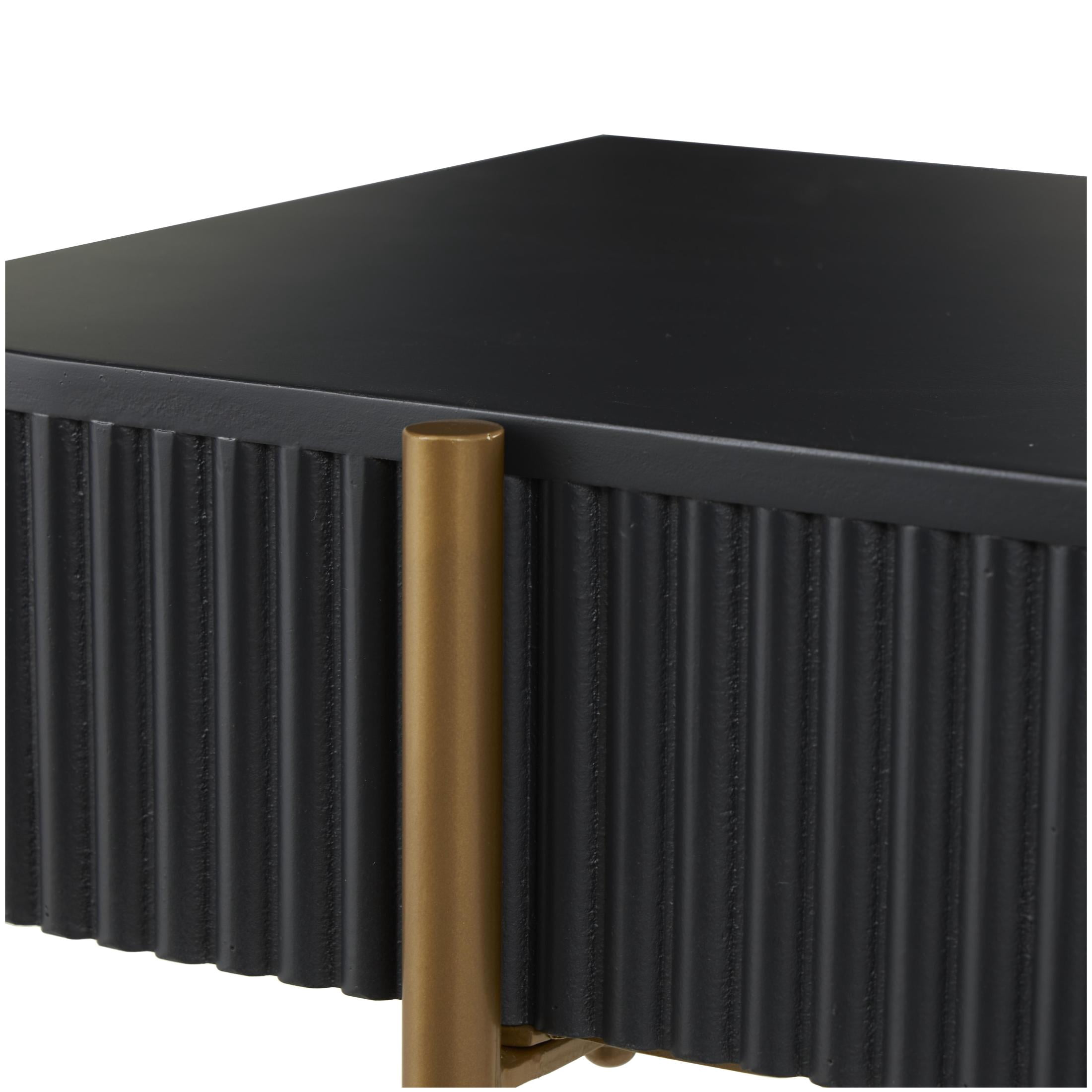 DecMode 42" x 30" Black Wooden Rounded Rectangular Ribbed Console Table with Gold Metal Legs, 1-Piece