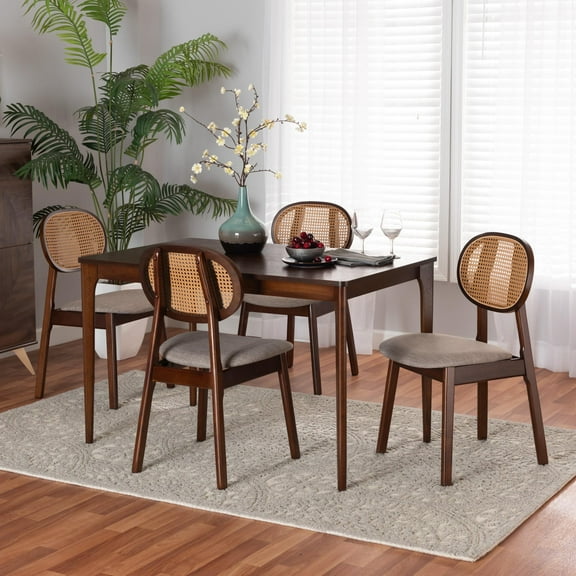 Baxton Studio Darrion Mid-Century Modern Cream Fabric and Black Finished Wood 7-Piece Dining Set