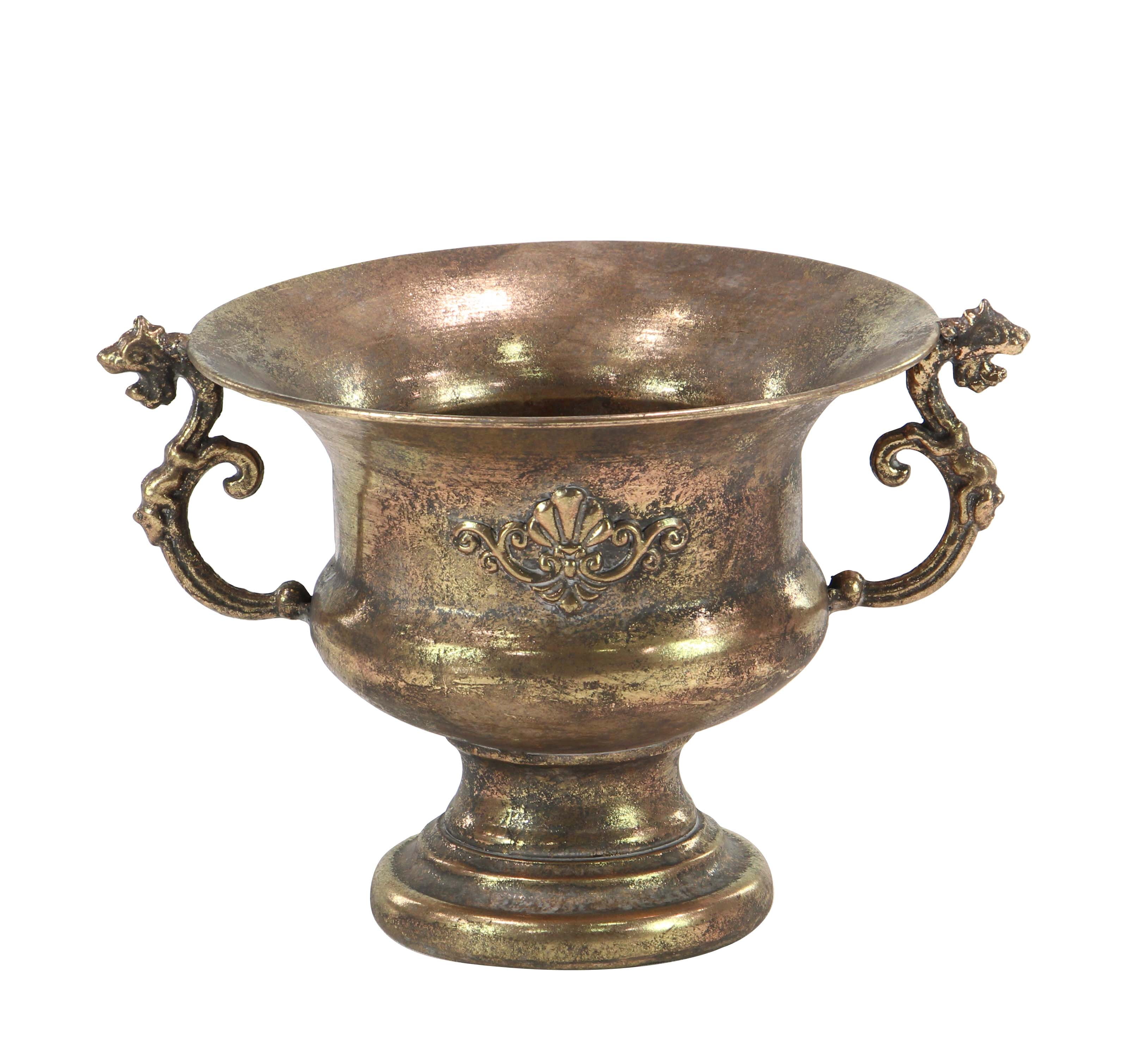 Decmode Traditional Iron Scrolled Goblet Urn Planter, Tarnished Brass by DecMode