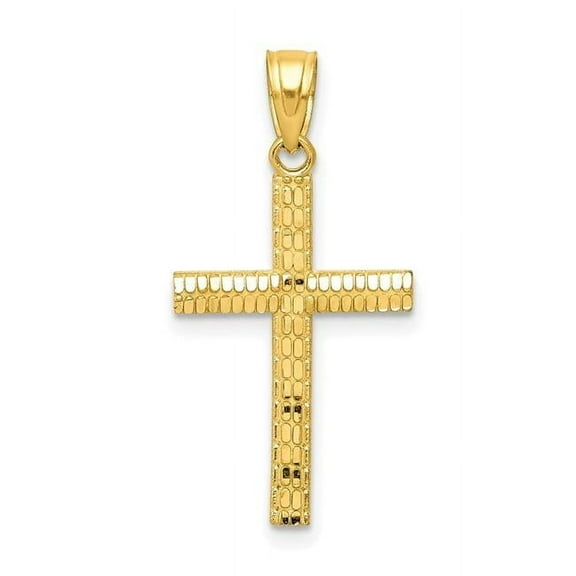 Finest Gold 10K Yellow Gold Diamond-Cut Cross Pendant