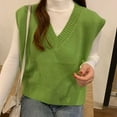 thumbnail image 2 of Women V-Neck Knit Sweater Vest Solid Color Style Sleeveless Crop Knit Vest, 2 of 5