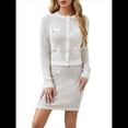 thumbnail image 2 of Conjunto de 2 Piezas de Cárdigan Estilo Preppy para Mujer, Falda, Top de Punto Informal de Larga con Botones y Falda Ajustada. XL, 2 of 10