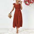 thumbnail image 5 of Stylish Lace-up Summer Dress With Solid Color And Ruffled Sleeve Ladies' Fashion Summer Bohemian Dress Brick Red Xl, 5 of 5