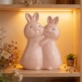 thumbnail image 2 of YingYouFu Easter Bunny Ceramic Figurine, Embraces Belly Rabbit Statue, Cute Spring Desktop Decoration for Table Home Shelves Decor Pink, 2 of 7