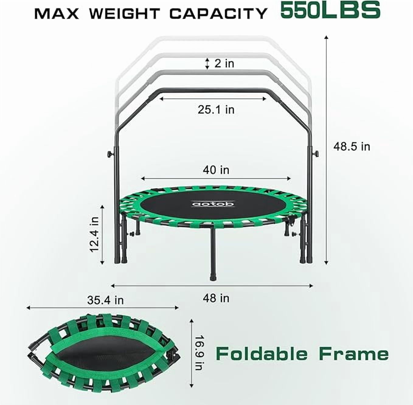 AOTOB 48” Heavy Duty Fitness Trampoline, Foldable Mini Rebounder for Exercise and Durability, Supports 550lbs