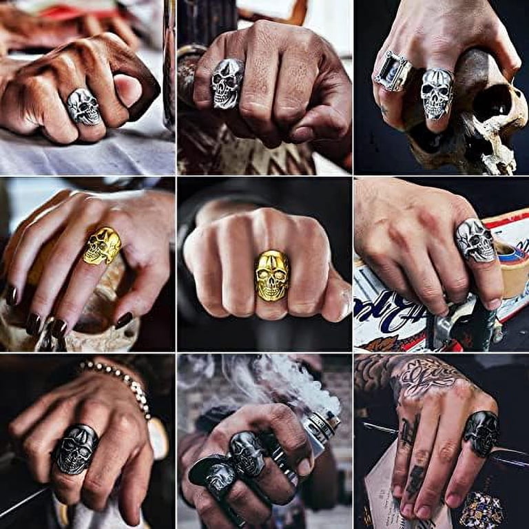 ChainsHouse Gothic Skull Rings for Men Women Stainless Steel  Silver Skull Ring Jewelry Men Rock Star Accents Fashion Style Halloween Skulls main image 0