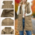 thumbnail image 2 of Womens Long Puffer Vest Casual Long Stand Collar Sleeveless Puffy Coat with Pockets(Khaki 2XL), 2 of 8