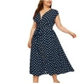 thumbnail image 2 of LSLJS Plus Size Ladies Polka Print Dress Button Lace-up Waist V-neck Skirt, 2 of 8