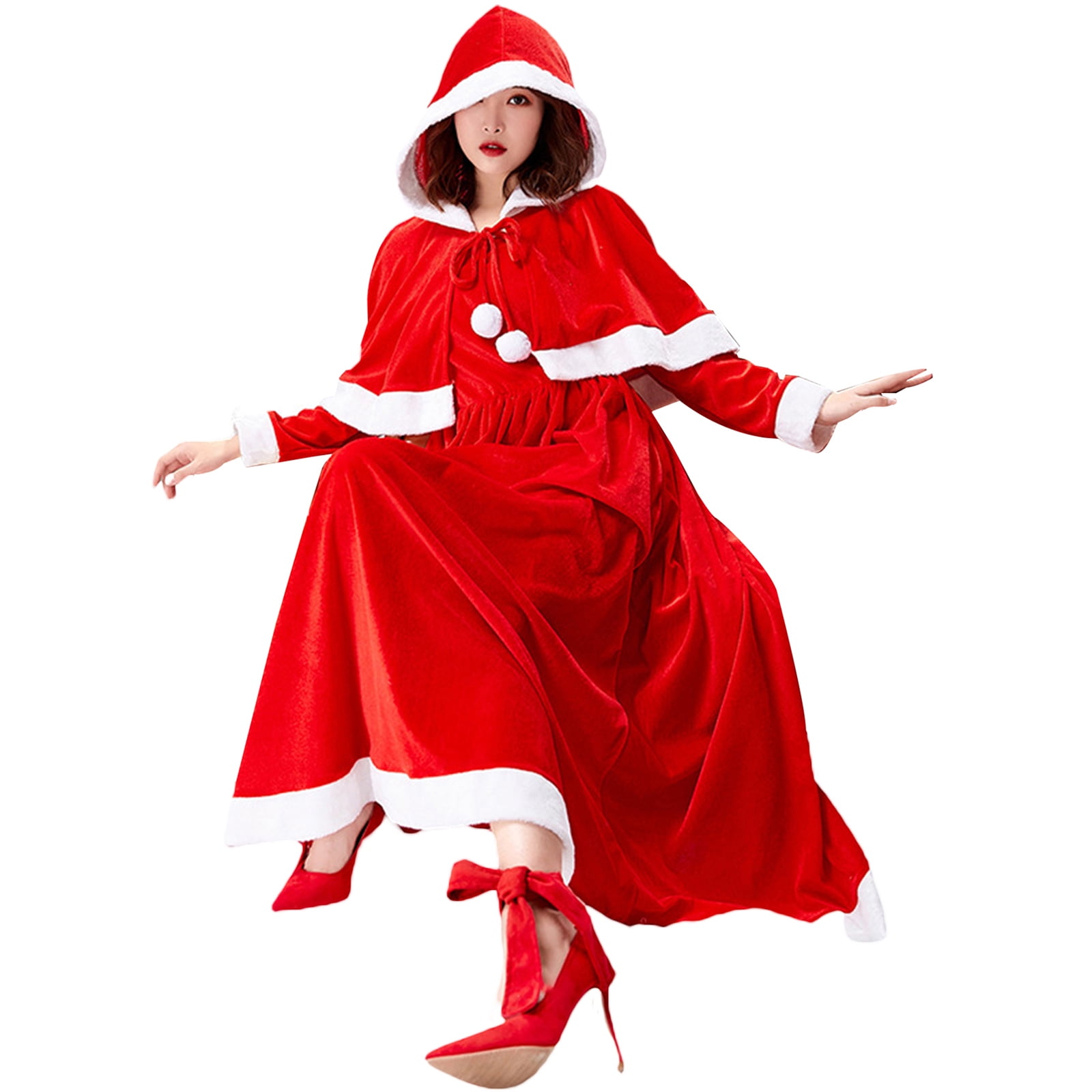 Men's Sleeveless Cosplay Costume Christmas Xmas Velvet Hooded Coat Dress Up Tops 