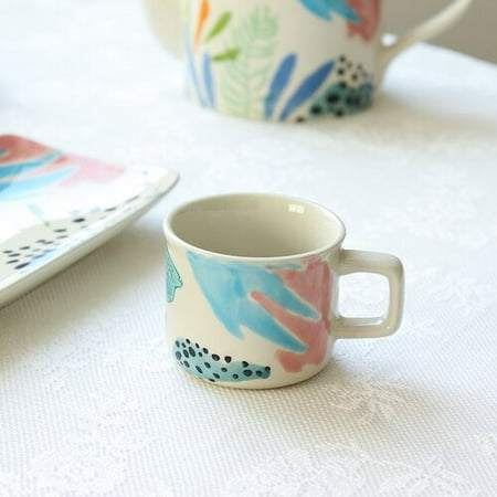 

Korean Vintage Coffee Cup and Saucer Set Breakfast Art Retro Ceramic Coffee Mugs Aesthetic Travel Battered Cafe Coffee Cup Set