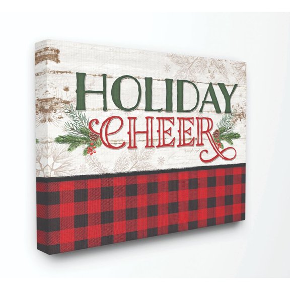 Stupell Industries Holiday Cheer Red Plaid Christmas Word DesignCanvas Wall Art By Artist Jennifer Pugh