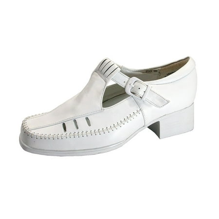 24 HOUR COMFORT Juno Women s Wide Width T-Strap Comfort Leather Shoes WHITE 9.5